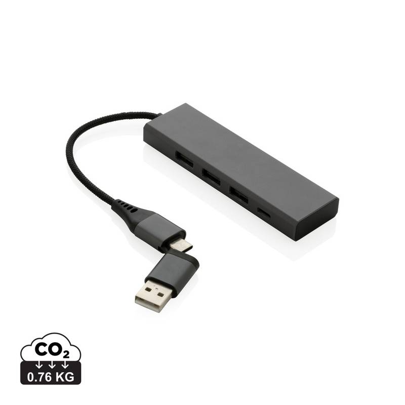 USB rozbočovač Terra z RCS recykl. hliníka, sivá USB rozbočovač Terra z RCS recykl. hliníka, sivá