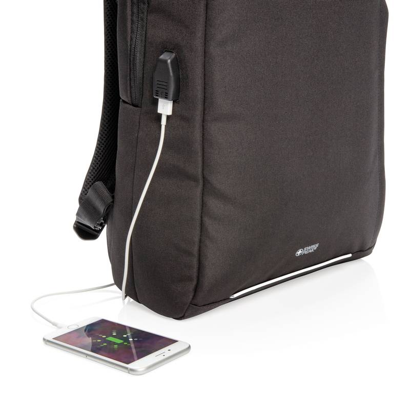"RFID USB batoh na 15,6"" notebook Swiss Peak z RPET AWARE™, černá"