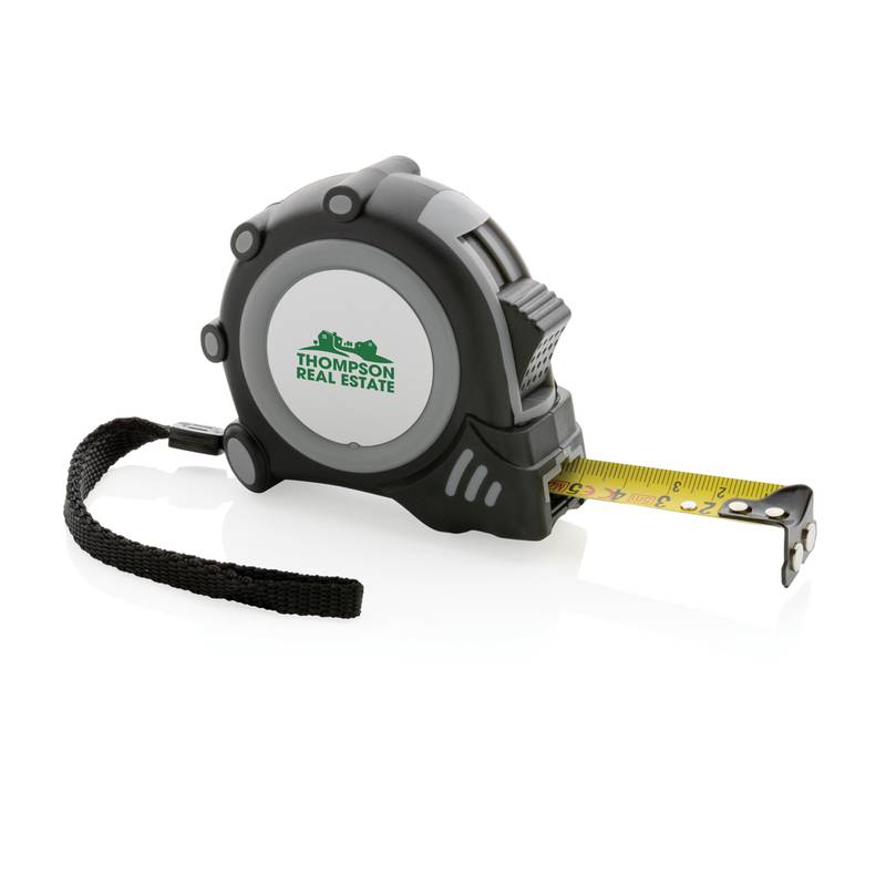 Svinovací metr Grip 5m/19mm z RCS recykl. plastu, šedá - černá Svinovací metr Grip 5m/19mm z RCS recykl. plastu, šedá - černá