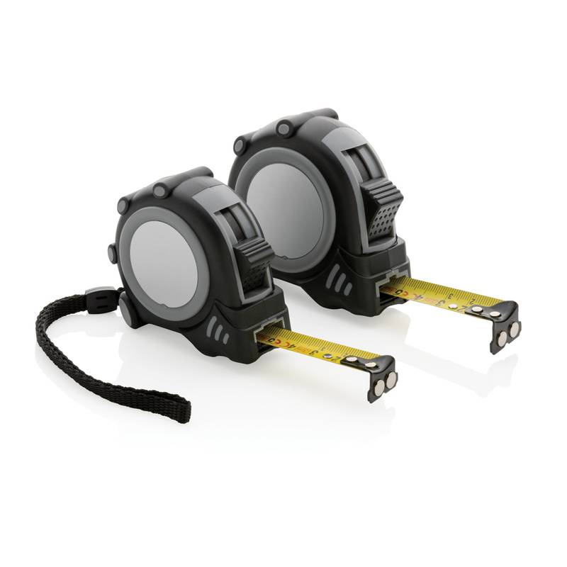 Svinovací metr Grip 5m/19mm z RCS recykl. plastu, šedá - černá Svinovací metr Grip 5m/19mm z RCS recykl. plastu, šedá - černá