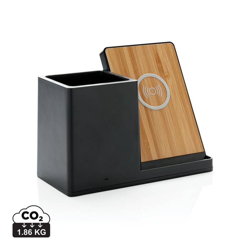 Bezdrôtová nabíjačka Ontario 10W z FSC® bambusu a RCS rABS, čierna Bezdrôtová nabíjačka Ontario 10W z FSC® bambusu a RCS rABS, čierna