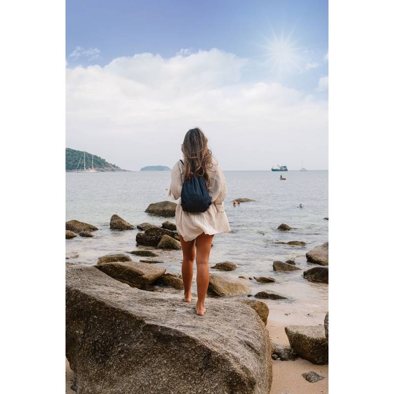 Šňůrkový batoh Impact z recyklovaného denimu AWARE™, modrá Šňůrkový batoh Impact z recyklovaného denimu AWARE™, modrá