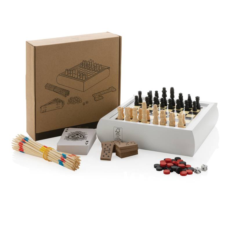 FSC® drevená sada hier 5 v 1, biela FSC® drevená sada hier 5 v 1, biela