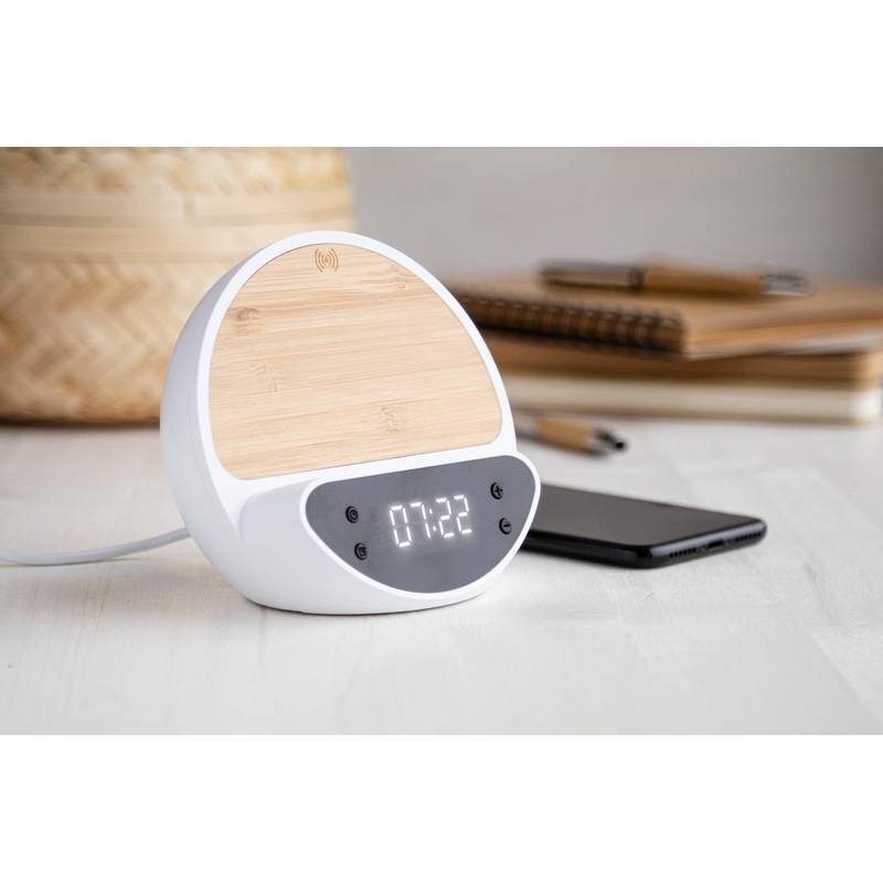Rabolarm bezdrátová nabíječka s budíkem, bílá Rabolarm bezdrátová nabíječka s budíkem, bílá