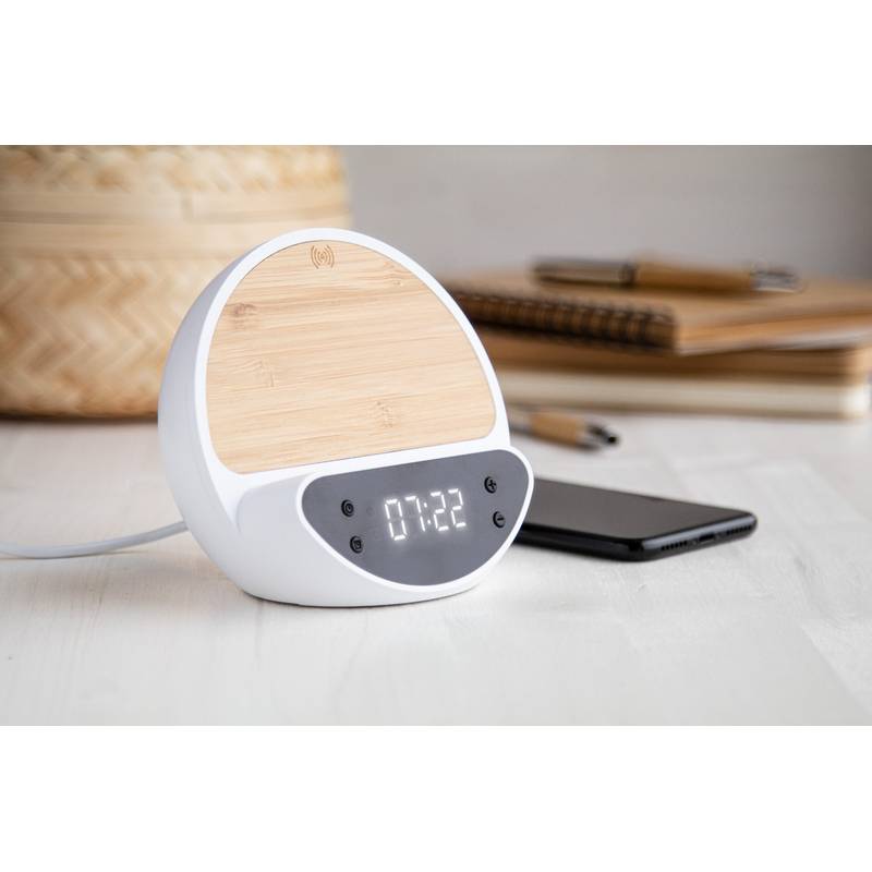 Rabolarm bezdrátová nabíječka s budíkem, bílá Rabolarm bezdrátová nabíječka s budíkem, bílá