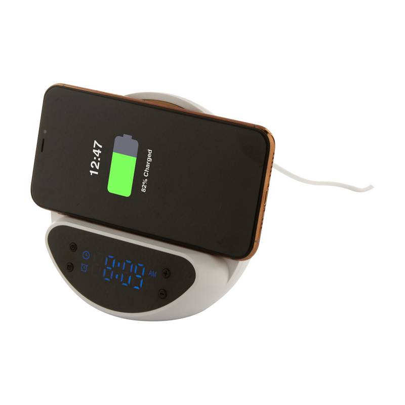 Rabolarm bezdrátová nabíječka s budíkem, bílá Rabolarm bezdrátová nabíječka s budíkem, bílá