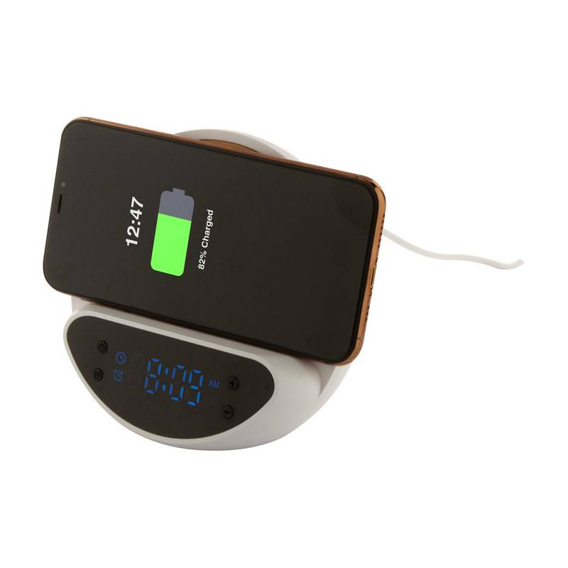 Rabolarm bezdrátová nabíječka s budíkem, bílá Rabolarm bezdrátová nabíječka s budíkem, bílá