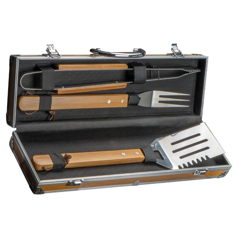 3-dielna súprava BBQ príborov, hnedá béžová 3-dielna súprava BBQ príborov, hnedá béžová