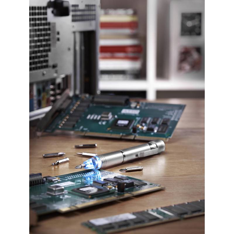 ORLIN kapesní šroubovák, výměnné bity a světlo, stříbrná ORLIN kapesní šroubovák, výměnné bity a světlo, stříbrná