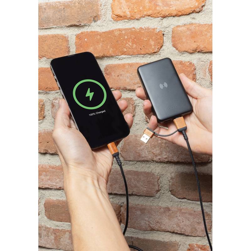 Nabíjací kábel 6 v 1 Ohio z RCS recyklovaného plastu, čierna Nabíjací kábel 6 v 1 Ohio z RCS recyklovaného plastu, čierna