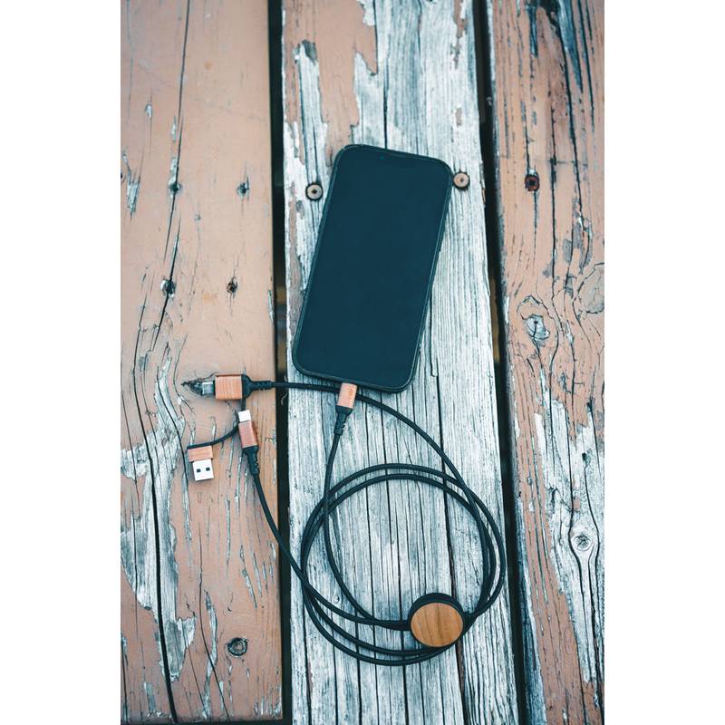 Nabíjací kábel 6 v 1 Ohio z RCS recyklovaného plastu, čierna Nabíjací kábel 6 v 1 Ohio z RCS recyklovaného plastu, čierna