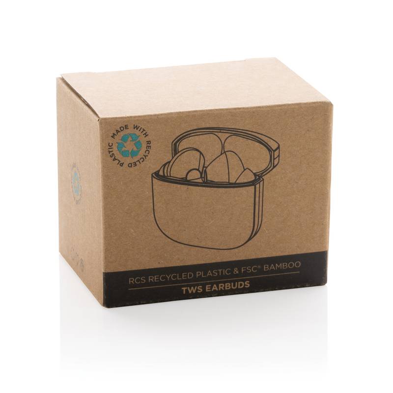 TWS slúchadlá z RCS RPET a bambusu, hnedá TWS slúchadlá z RCS RPET a bambusu, hnedá