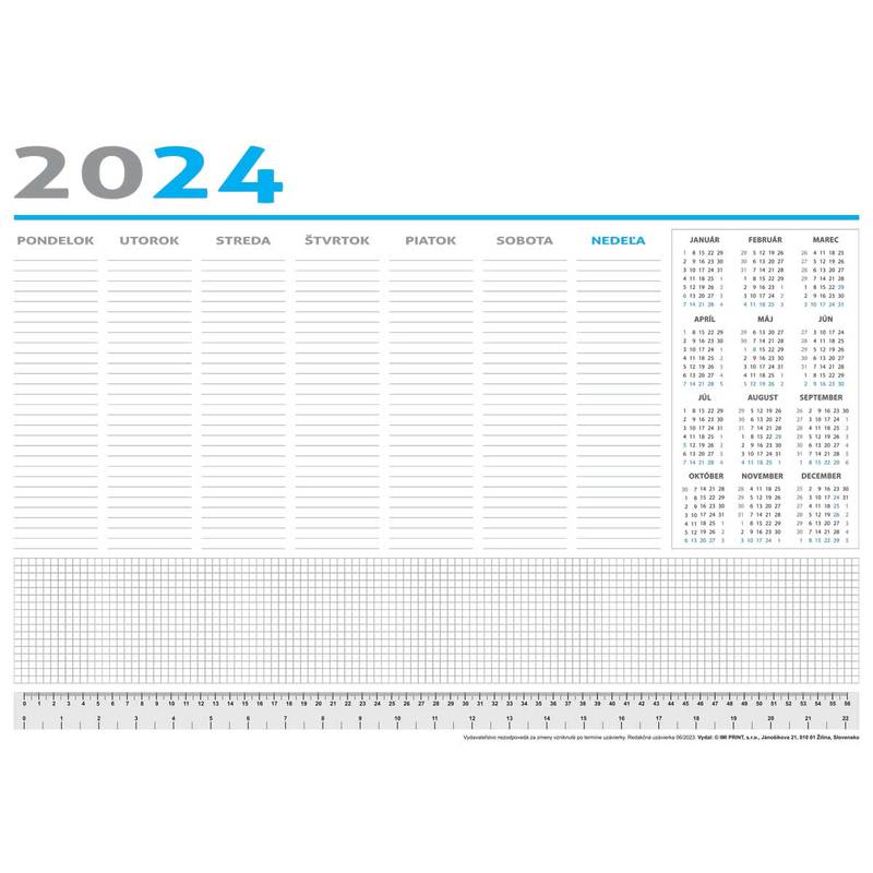Pracovná podložka na stôl 20 listov, 470x340 mm, transparentná lišta s potlačou, 2024