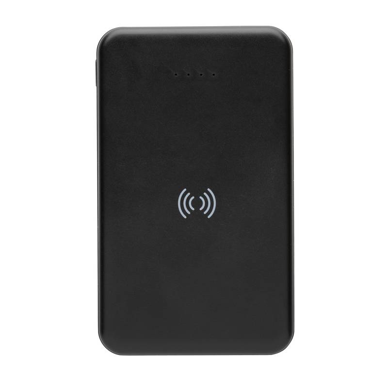 Bezdrôtová powerbanka 5000 mAh 5W z RCS recyklovaného plastu, čierna Bezdrôtová powerbanka 5000 mAh 5W z RCS recyklovaného plastu, čierna