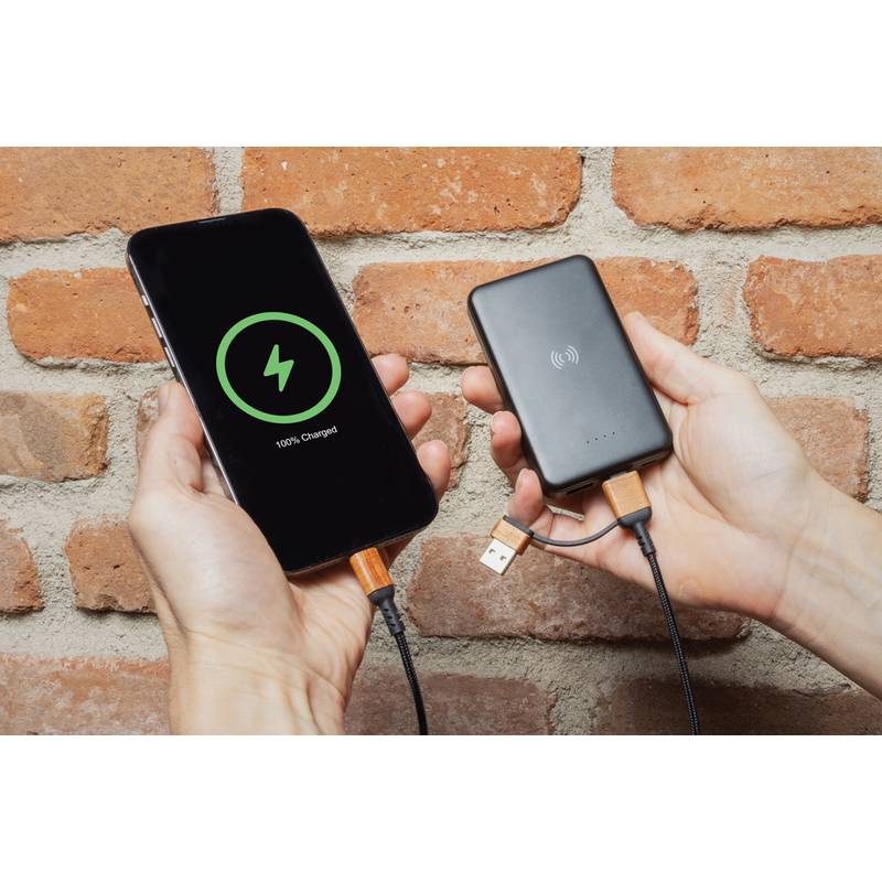 Bezdrôtová powerbanka 5000 mAh 5W z RCS recyklovaného plastu, čierna Bezdrôtová powerbanka 5000 mAh 5W z RCS recyklovaného plastu, čierna