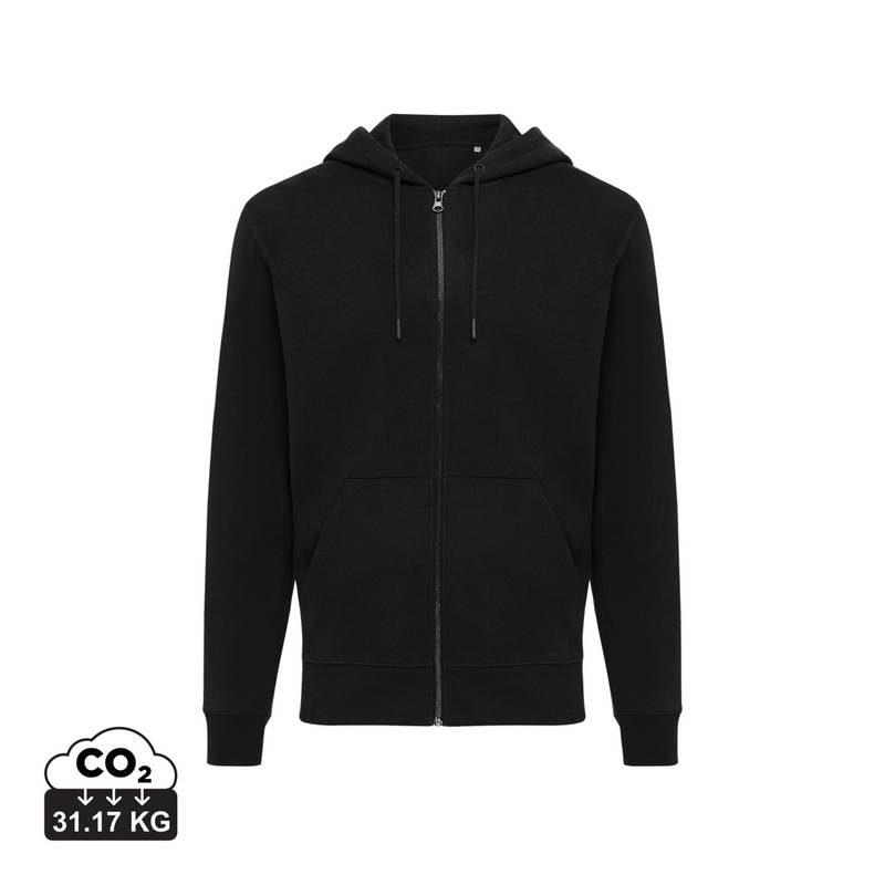 Mikina na zip s kapucí Iqoniq Abisko z recyklované bavlny, černá, L Mikina na zip s kapucí Iqoniq Abisko z recyklované bavlny, černá, L