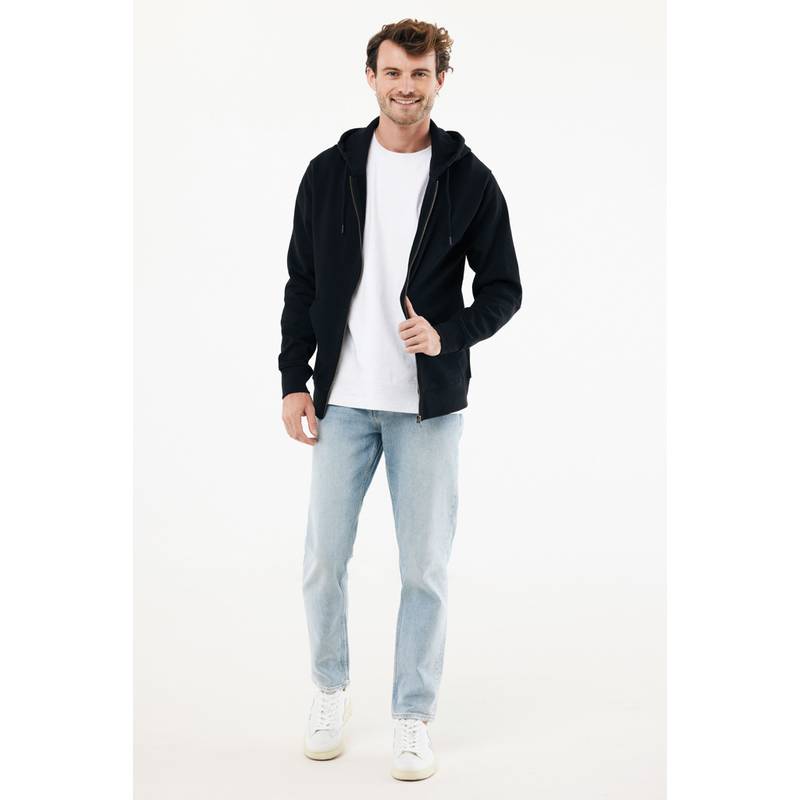 Mikina na zip s kapucí Iqoniq Abisko z recyklované bavlny, černá, L Mikina na zip s kapucí Iqoniq Abisko z recyklované bavlny, černá, L