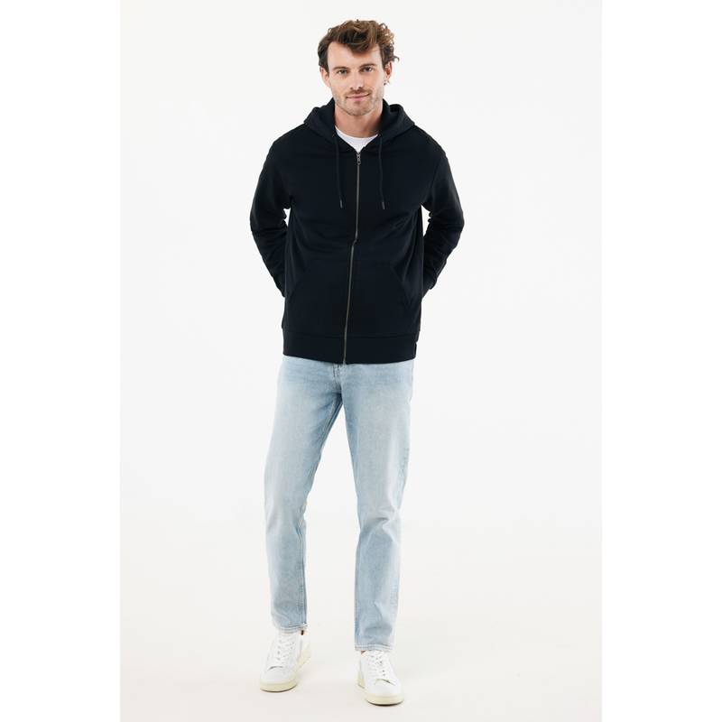 Mikina na zip s kapucí Iqoniq Abisko z recyklované bavlny, černá, L Mikina na zip s kapucí Iqoniq Abisko z recyklované bavlny, černá, L