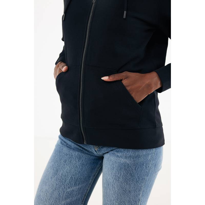 Mikina na zip s kapucí Iqoniq Abisko z recyklované bavlny, černá, L Mikina na zip s kapucí Iqoniq Abisko z recyklované bavlny, černá, L