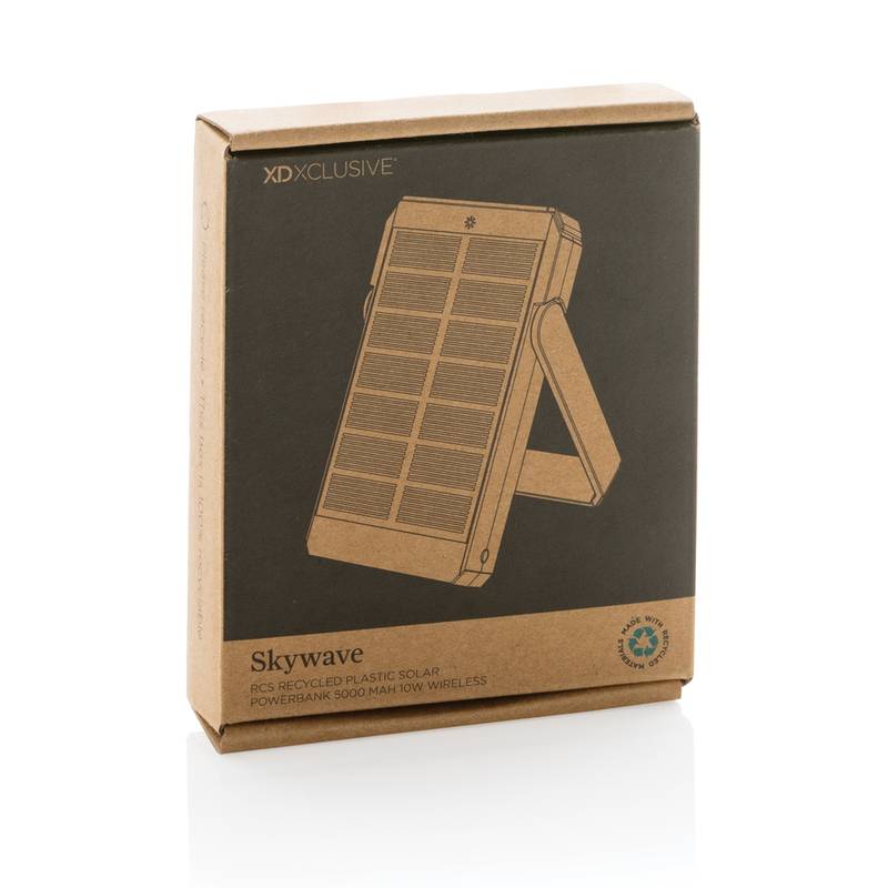 Solárna bezdrôt. powerbanka Skywave 5000mAh 10W z RCS RPET, čierna Solárna bezdrôt. powerbanka Skywave 5000mAh 10W z RCS RPET, čierna