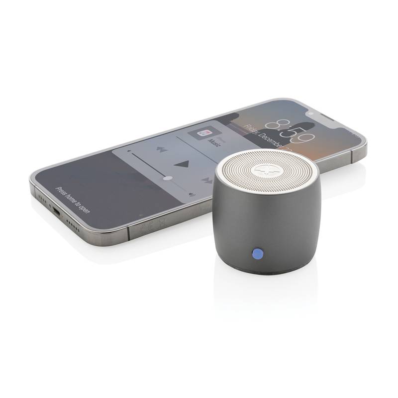 Basový reproduktor Swiss Peak 3W z RCS recykl. hliníku, šedá Basový reproduktor Swiss Peak 3W z RCS recykl. hliníku, šedá