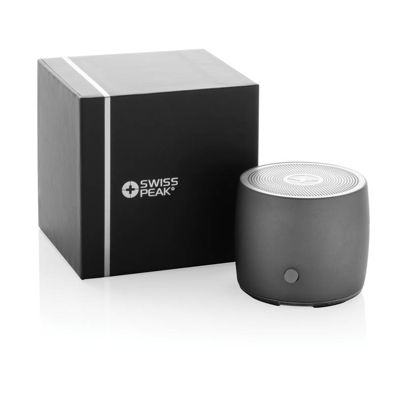 Basový reproduktor Swiss Peak 3W z RCS recykl. hliníku, šedá Basový reproduktor Swiss Peak 3W z RCS recykl. hliníku, šedá