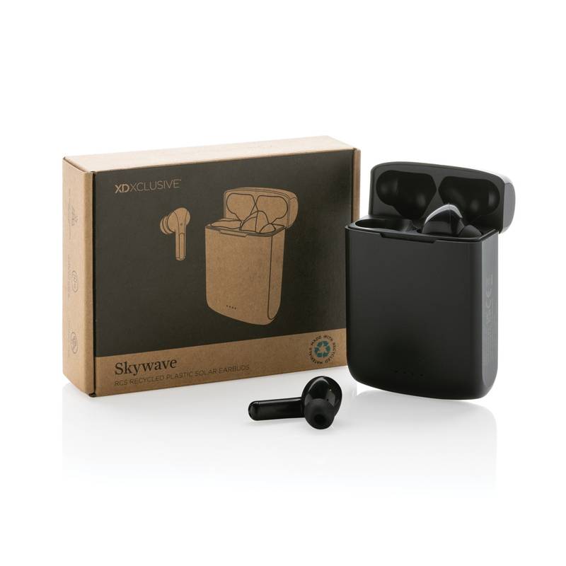 Solárne TWS slúchadlá Skywave z RCS recykl. plastu, čierna Solárne TWS slúchadlá Skywave z RCS recykl. plastu, čierna