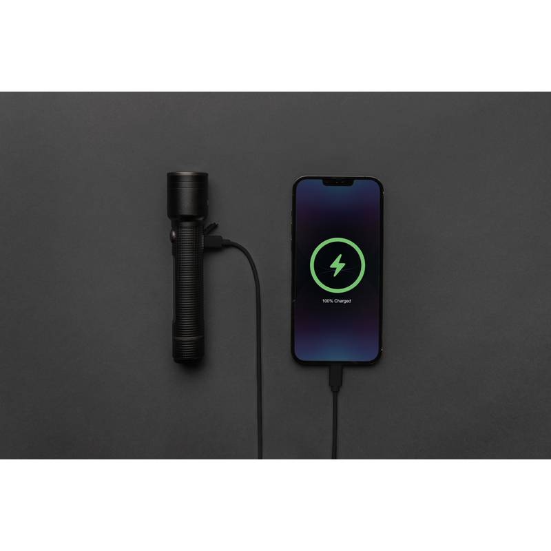 Velké USB svítidlo Gear X z RCS recykl. hliníku, černá Velké USB svítidlo Gear X z RCS recykl. hliníku, černá