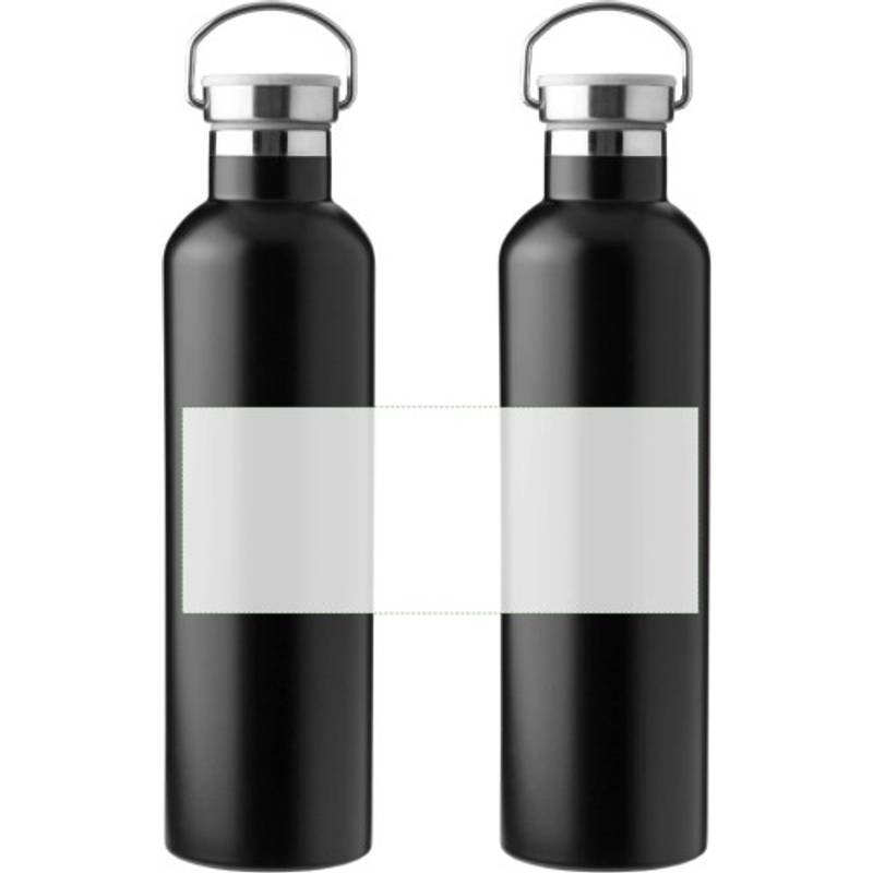 Nerezová dvojplášťová fľaša Damien, čierna Nerezová dvojplášťová fľaša Damien, čierna