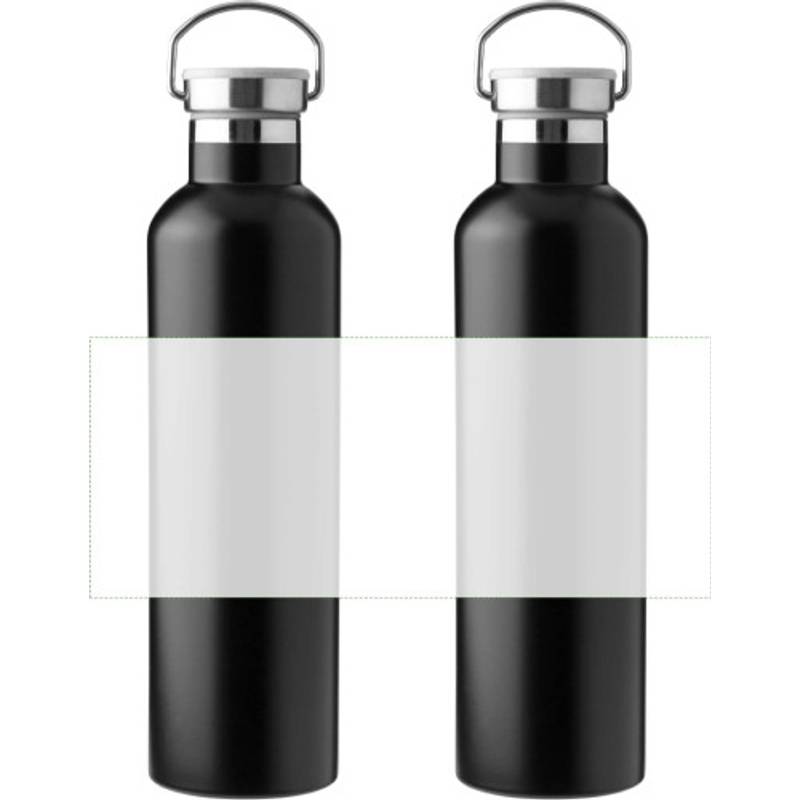 Nerezová dvojplášťová fľaša Damien, čierna Nerezová dvojplášťová fľaša Damien, čierna