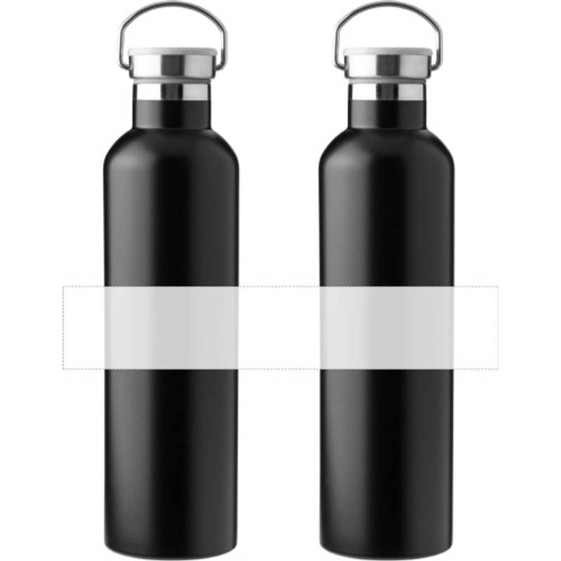 Nerezová dvojplášťová fľaša Damien, čierna Nerezová dvojplášťová fľaša Damien, čierna