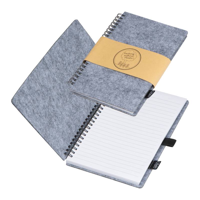 Plstěný zápisník A5 RPET, šedá Plstěný zápisník A5 RPET, šedá