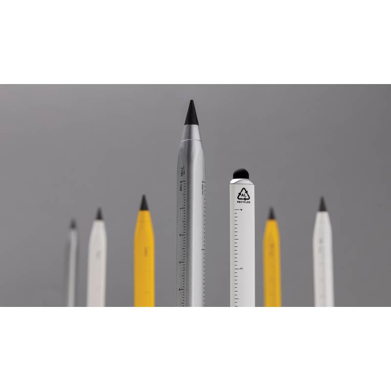 Nekonečná multitaskingová ceruzka Eon z RCS recykl. hliníka, sivá strieborná