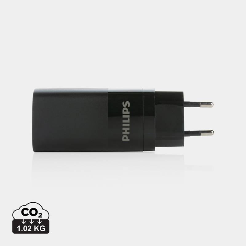 Philips 65W ultra rýchla PD 3-portová USB stenová nabíjačka, čierna Philips 65W ultra rýchla PD 3-portová USB stenová nabíjačka, čierna