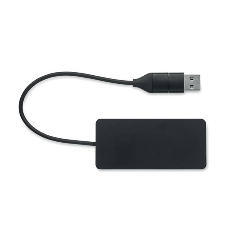 USB rozbočovač s 20cm káblom, čierna USB rozbočovač s 20cm káblom, čierna