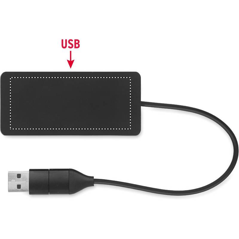 USB rozbočovač s 20cm káblom, čierna USB rozbočovač s 20cm káblom, čierna