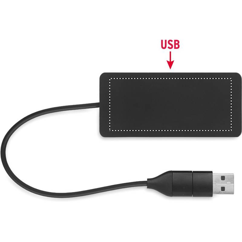 USB rozbočovač s 20cm káblom, čierna USB rozbočovač s 20cm káblom, čierna