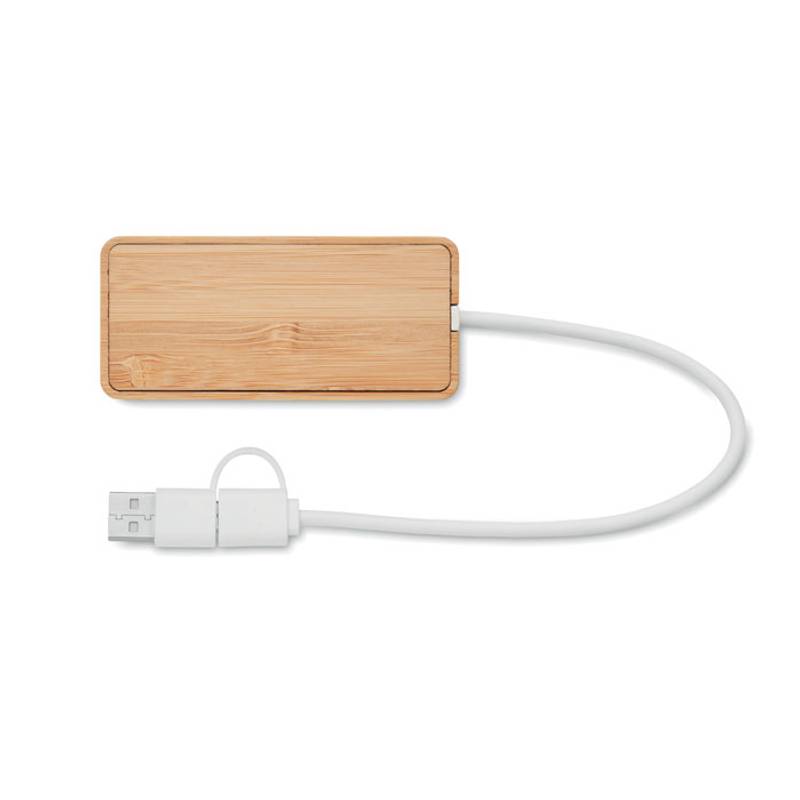 Bambusový USB rozbočovač, hnědá wood Bambusový USB rozbočovač, hnědá wood