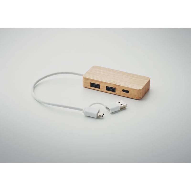 Bambusový USB rozbočovač, hnědá wood Bambusový USB rozbočovač, hnědá wood