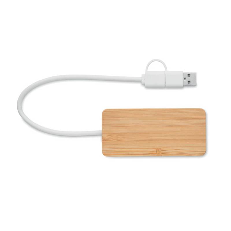 Bambusový USB rozbočovač, hnědá wood Bambusový USB rozbočovač, hnědá wood