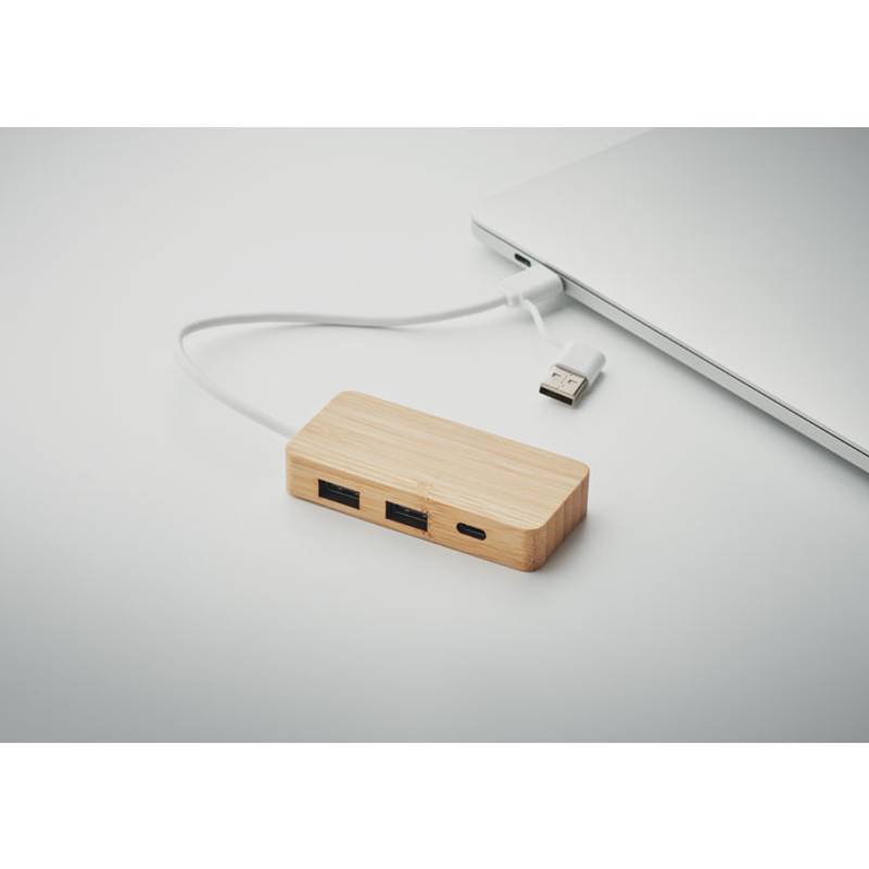 Bambusový USB rozbočovač, hnědá wood Bambusový USB rozbočovač, hnědá wood