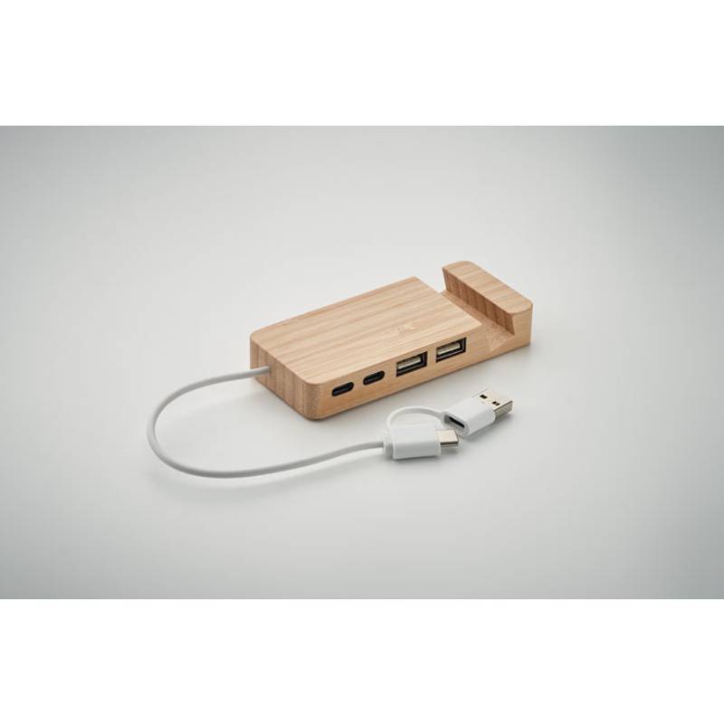 Bambusový USB rozbočovač, hnědá wood Bambusový USB rozbočovač, hnědá wood