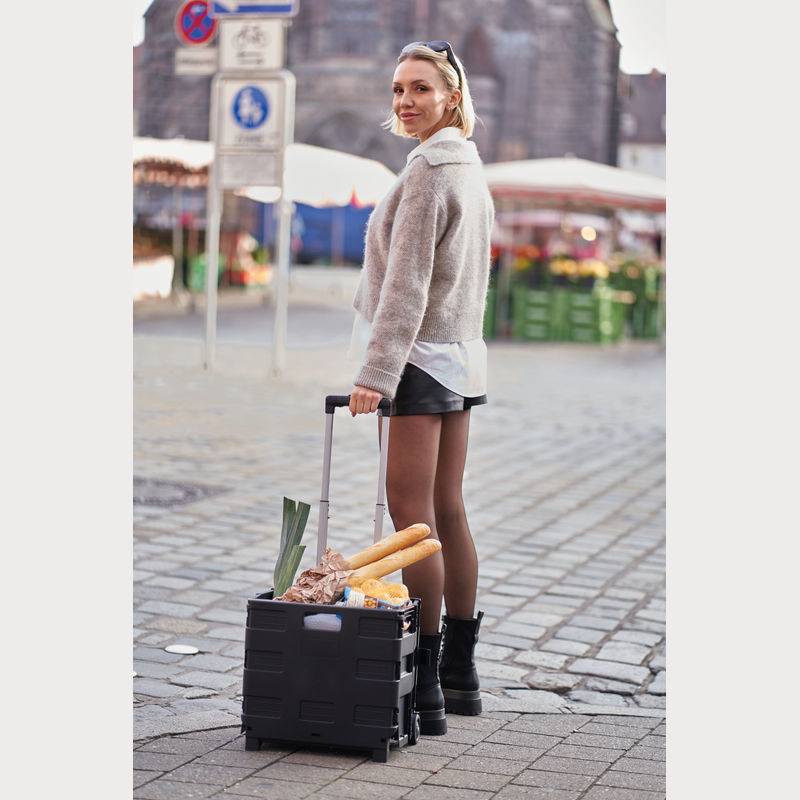 Skládací nákupní vozík, černá 32 L Skládací nákupní vozík, černá 32 L