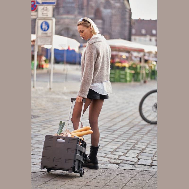 Skládací nákupní vozík, černá 32 L Skládací nákupní vozík, černá 32 L