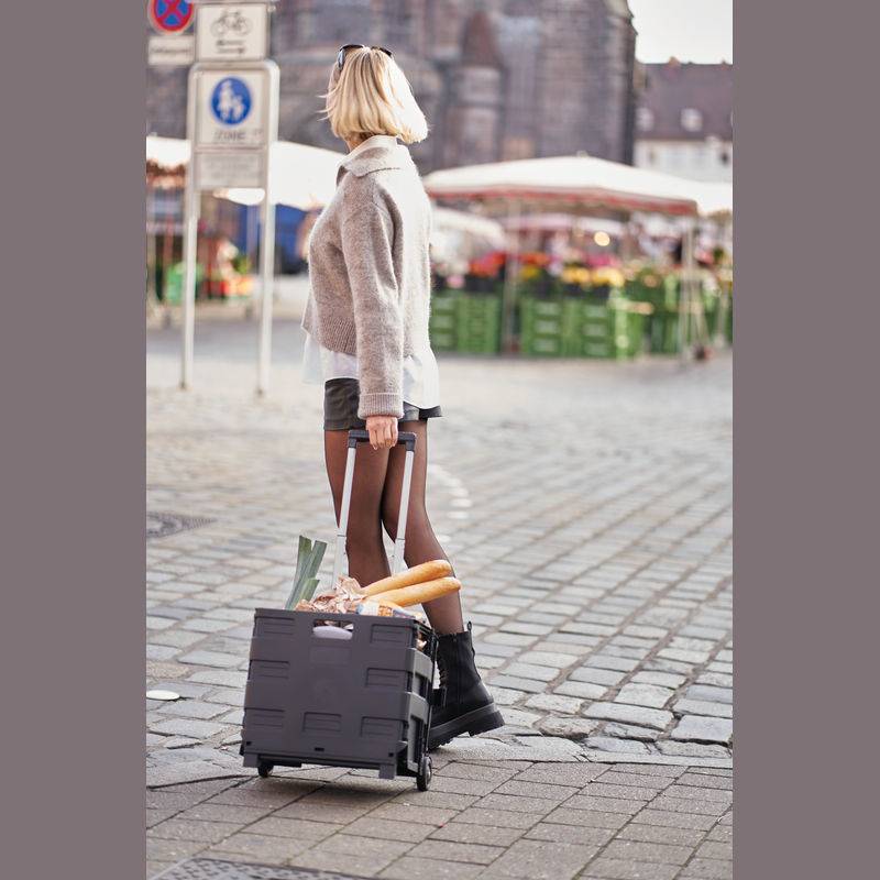 Skládací nákupní vozík, černá 32 L Skládací nákupní vozík, černá 32 L