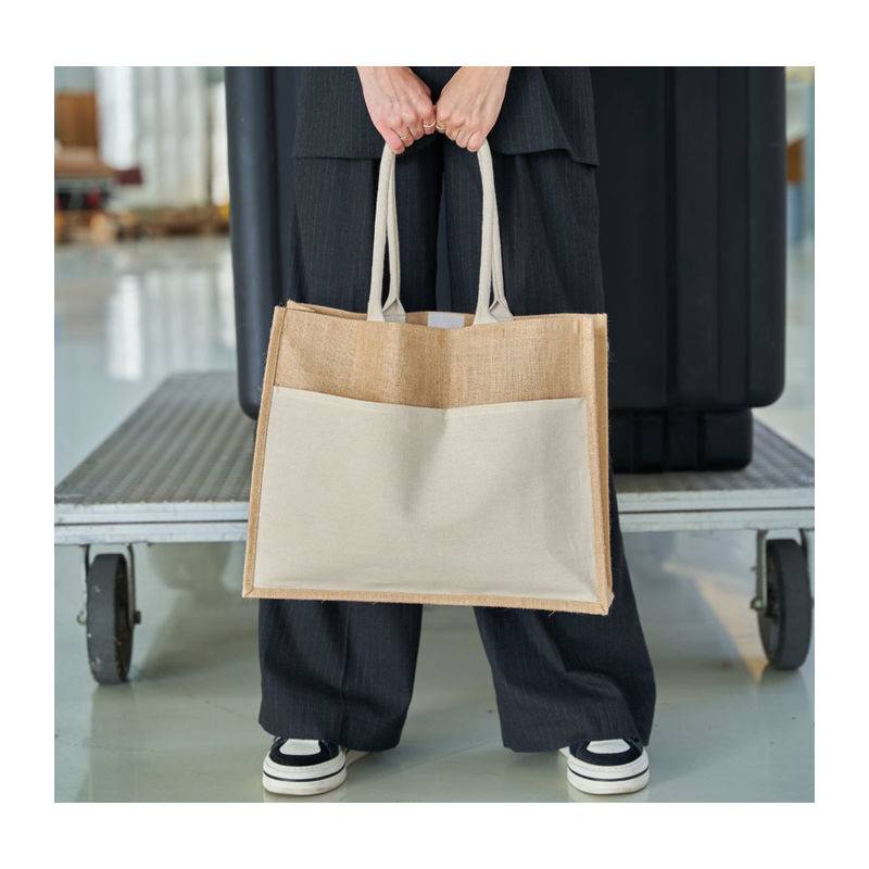 Jutová taška s přední kapsou, hnědá béžová Jutová taška s přední kapsou, hnědá béžová