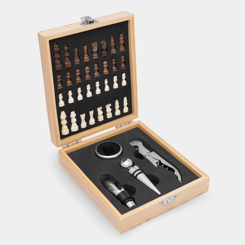 Sada na víno BAMBOO CHESS se šachovou hrou, hnědá Sada na víno BAMBOO CHESS se šachovou hrou, hnědá