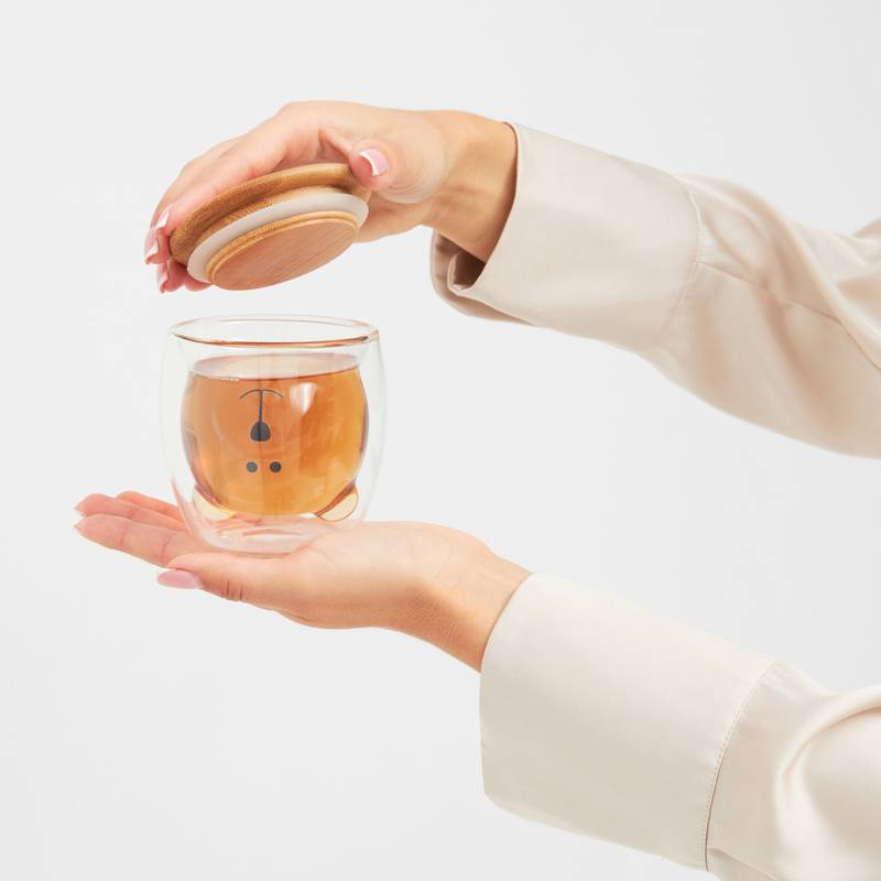 Poháre BAMBOO BEAR, hnedá - transparentná Poháre BAMBOO BEAR, hnedá - transparentná