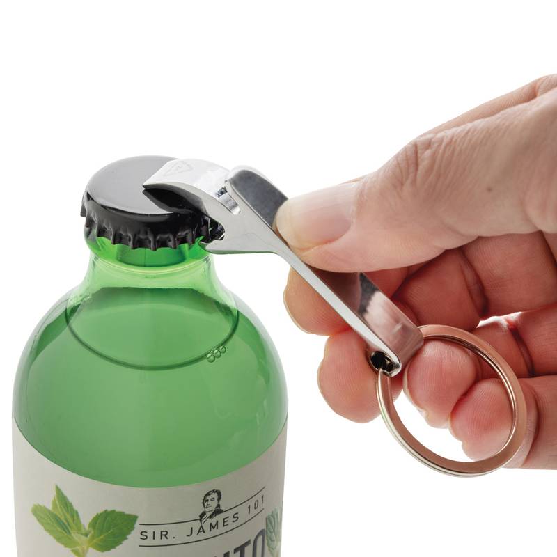 Kľúčenka s otváračom z RCS recykl. zliatiny zinku, sivá strieborná Kľúčenka s otváračom z RCS recykl. zliatiny zinku, sivá strieborná