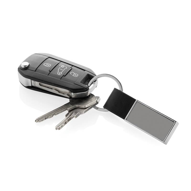 Luxusná kľúčenka z RCS recykl. PU a zliatiny zinku, čierna Luxusná kľúčenka z RCS recykl. PU a zliatiny zinku, čierna